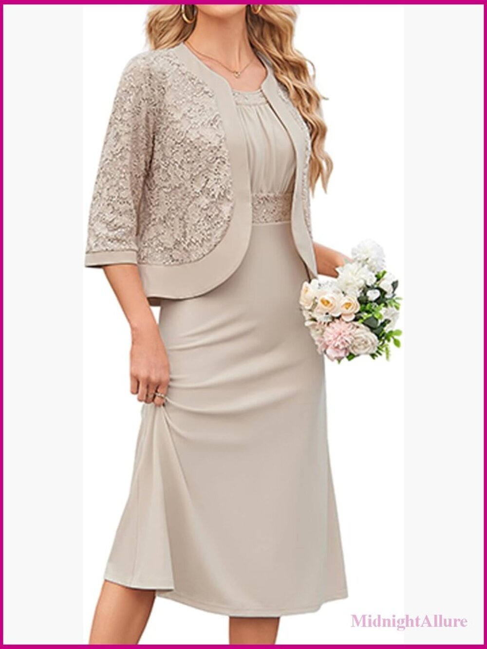 Women's Formal Two Piece Dress with Jacket Midi Length
